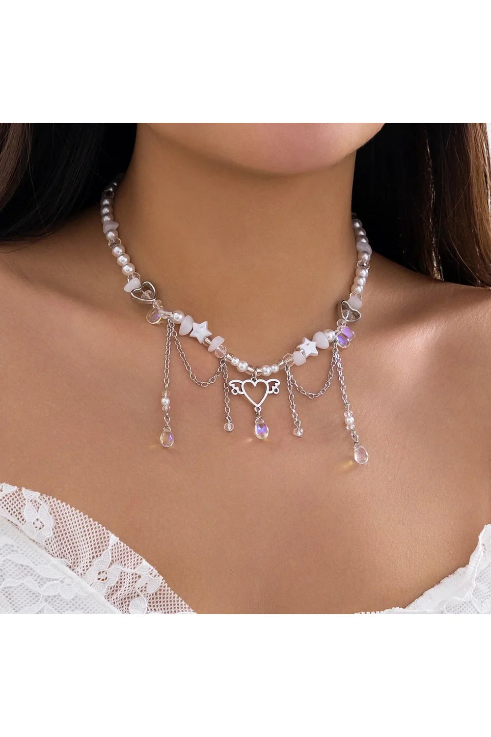 Imitation Pearl Crystal Necklace0