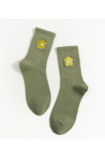 Indie Aesthetic Flower Embroider Cute Socks, variant 8, featuring delicate floral patterns.