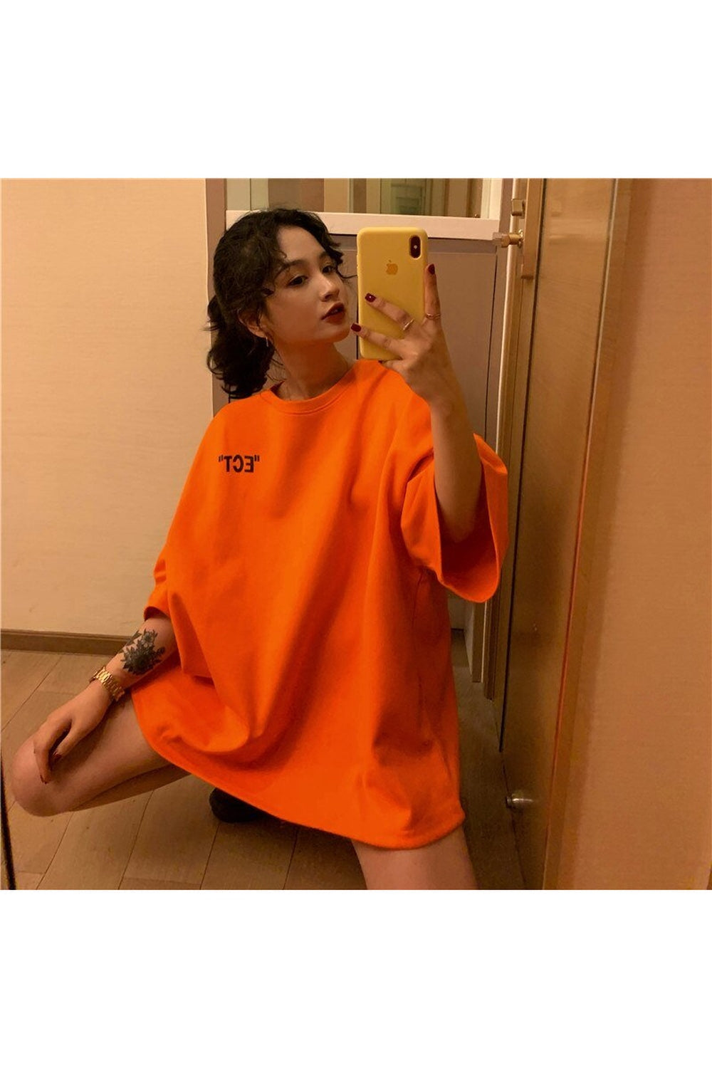 Stylish Indie Aesthetic Orange oversized T-shirt in Orange.