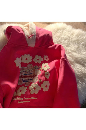 Fall Indie Flowers Embroidery Hoodie