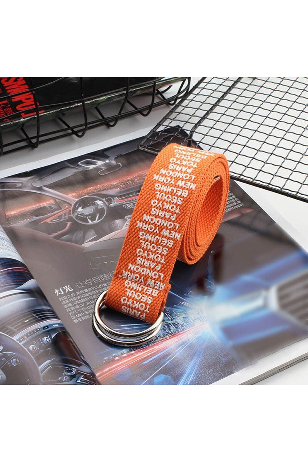 Stylish Indie Letter Printing Canvas Belt in orange.