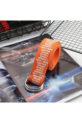 Stylish Indie Letter Printing Canvas Belt in orange.