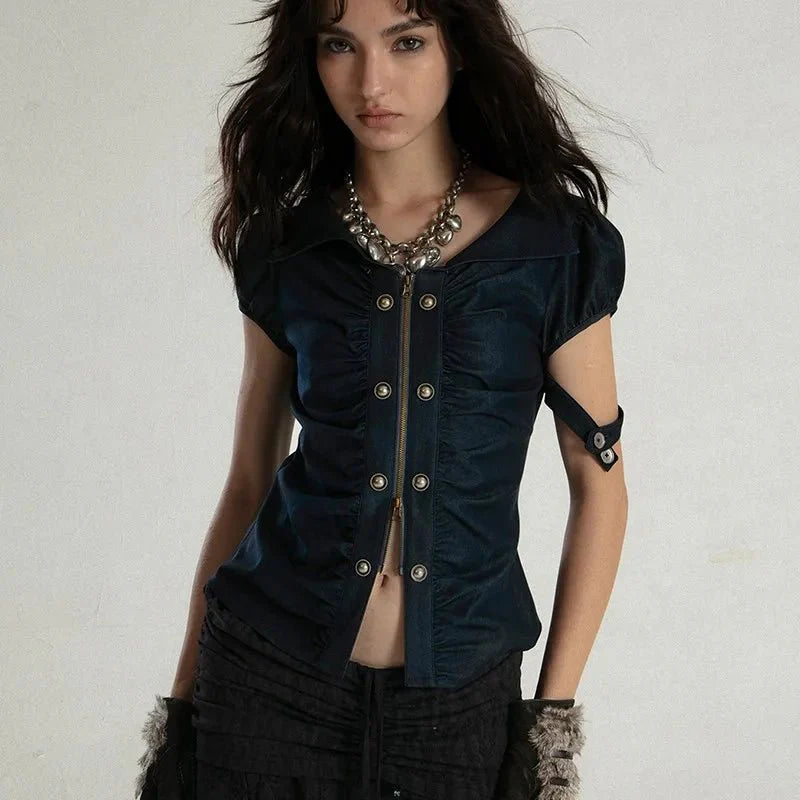 Stylish Navy Blue Industrial Siren Top.