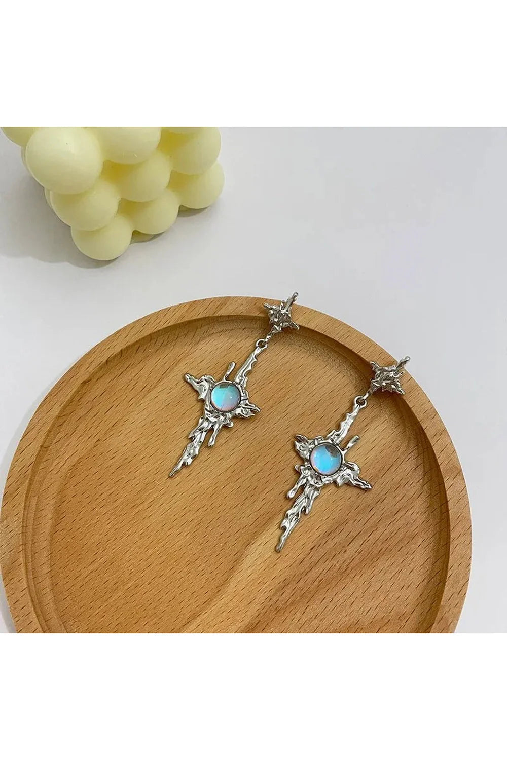 Irregular Moonstone Cross Earrings