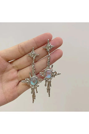 Irregular Moonstone Cross Earrings