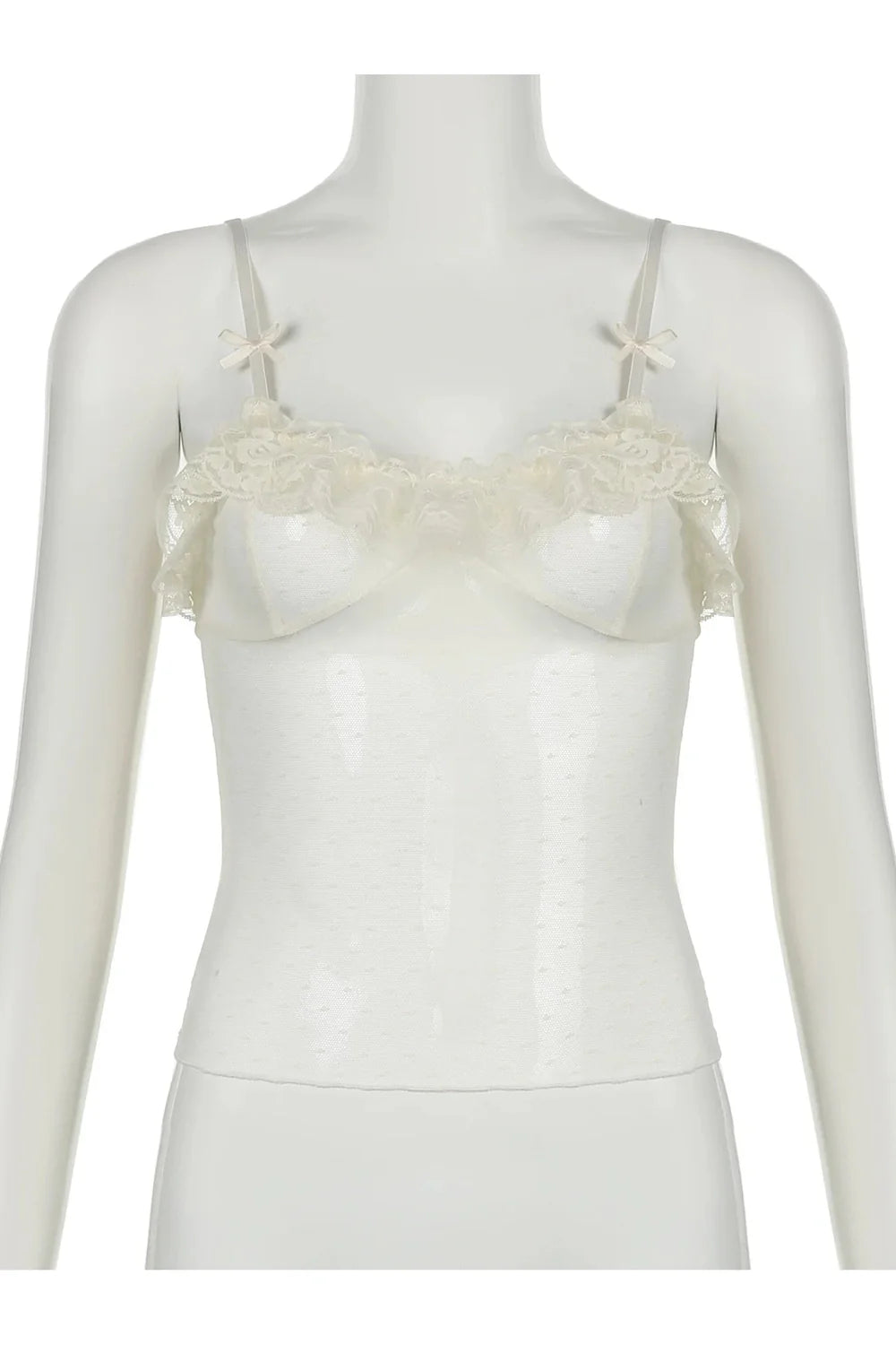 Elegant Ivory Lace Bow Top in WHITE. Feminine.