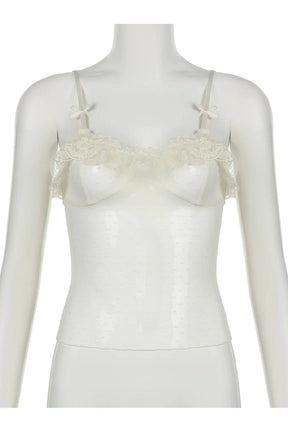 Elegant Ivory Lace Bow Top in WHITE. Feminine.