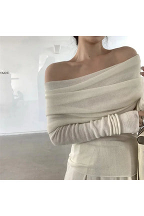 Off-Shoulder Ivory Wrap Top in WHITE - Elegant.