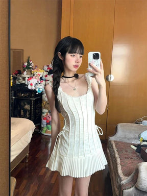 Ivory Pleated Corset Mini Dress