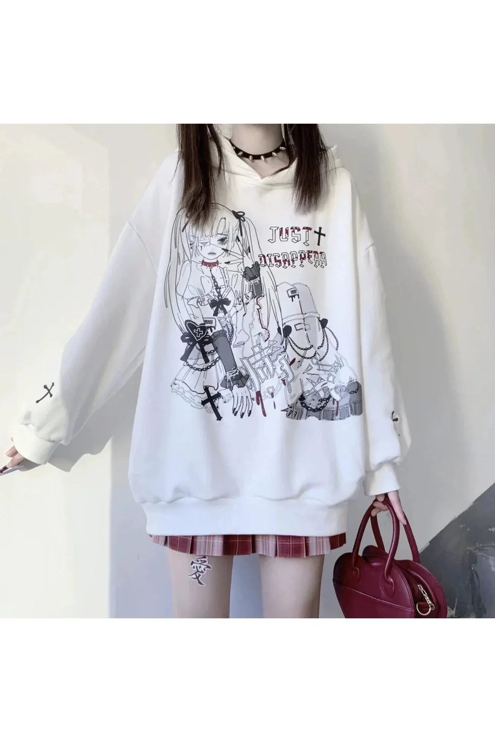 Cozy Fall Kawaii Anime Hoodie in White.