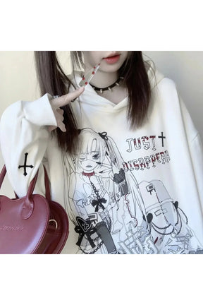 Cozy black anime hoodie with kawaii design.