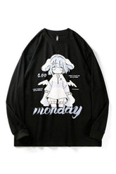 Cozy black Fall Kawaii oversized anime hoodie.