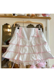 White Kawaii Ball Gown Mini Skirt with Ruffles.