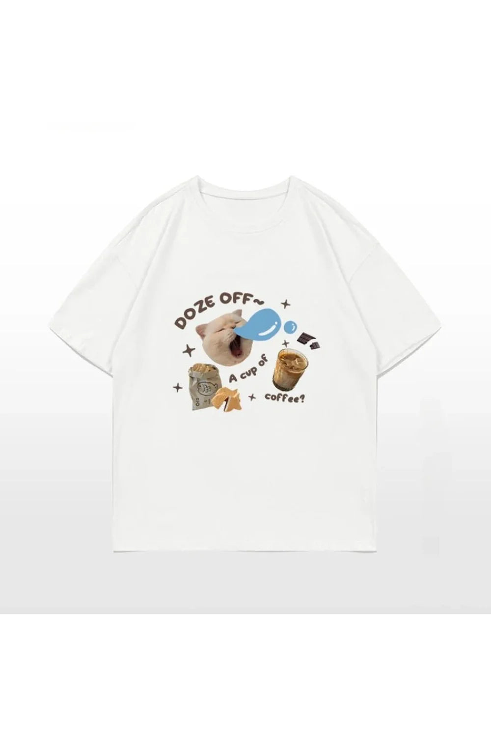 Cute Kawaii Cat Oversized T-shirt in WHITE.