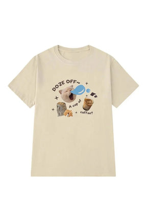 Cute Khaki Kawaii Cat Oversized T-shirt.