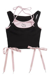 Adorable Black Kawaii Halter Camisole with Contrast.