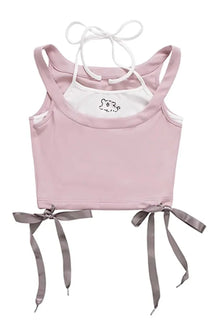 Cute pink halter camisole with contrasting details.