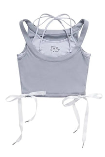 Grey Kawaii Contrast Halter Camisole: Cute and stylish.