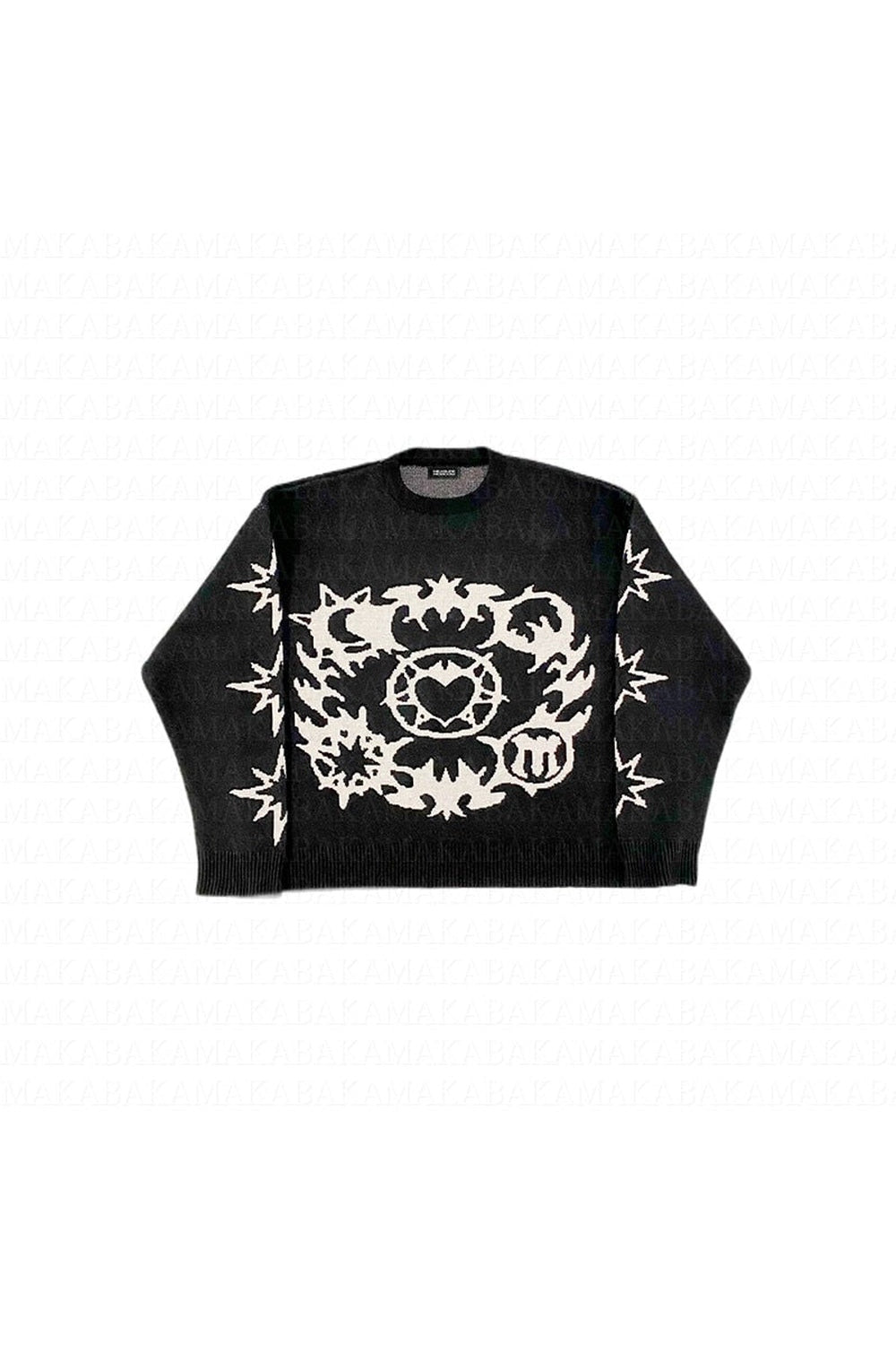 Cozy Fall Kawaii Goth Pattern Sweater in Black.