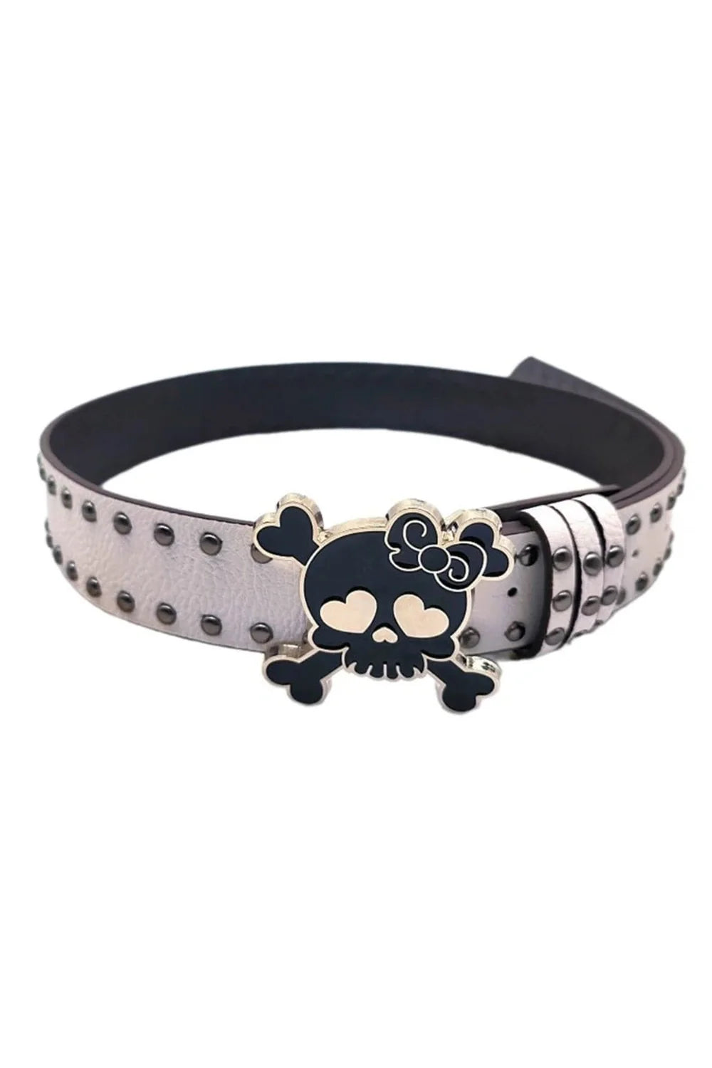 White Kawaii Goth Skull Belt: charmingly edgy accessory.