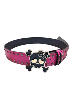 Kawaii Goth Skull Belt in Rose Red design.