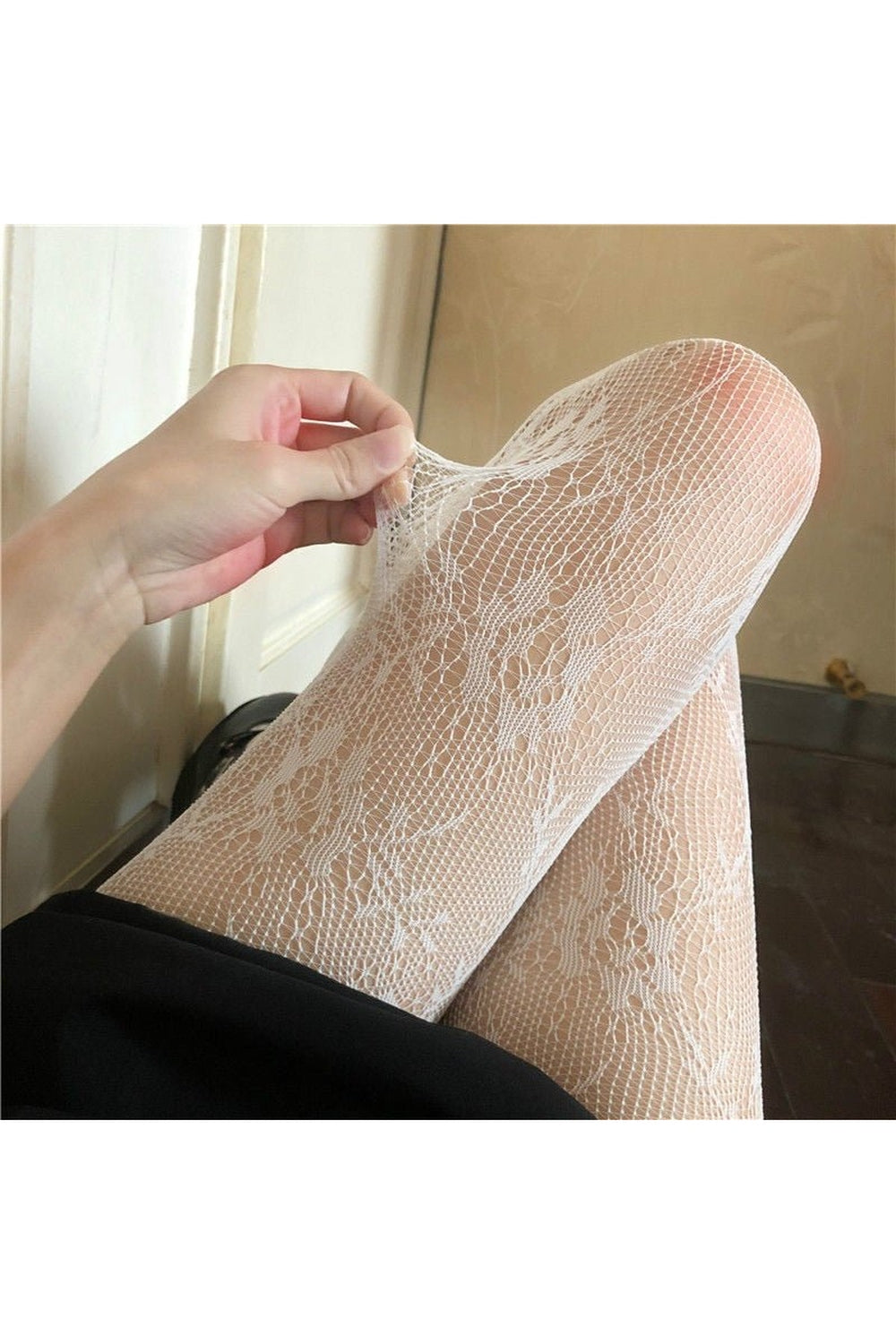 Kawaii Goth White Fishnet Tights: Unique and stylish.