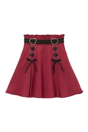 Stylish Kawaii Lace-Up Skirt in Burgundy.