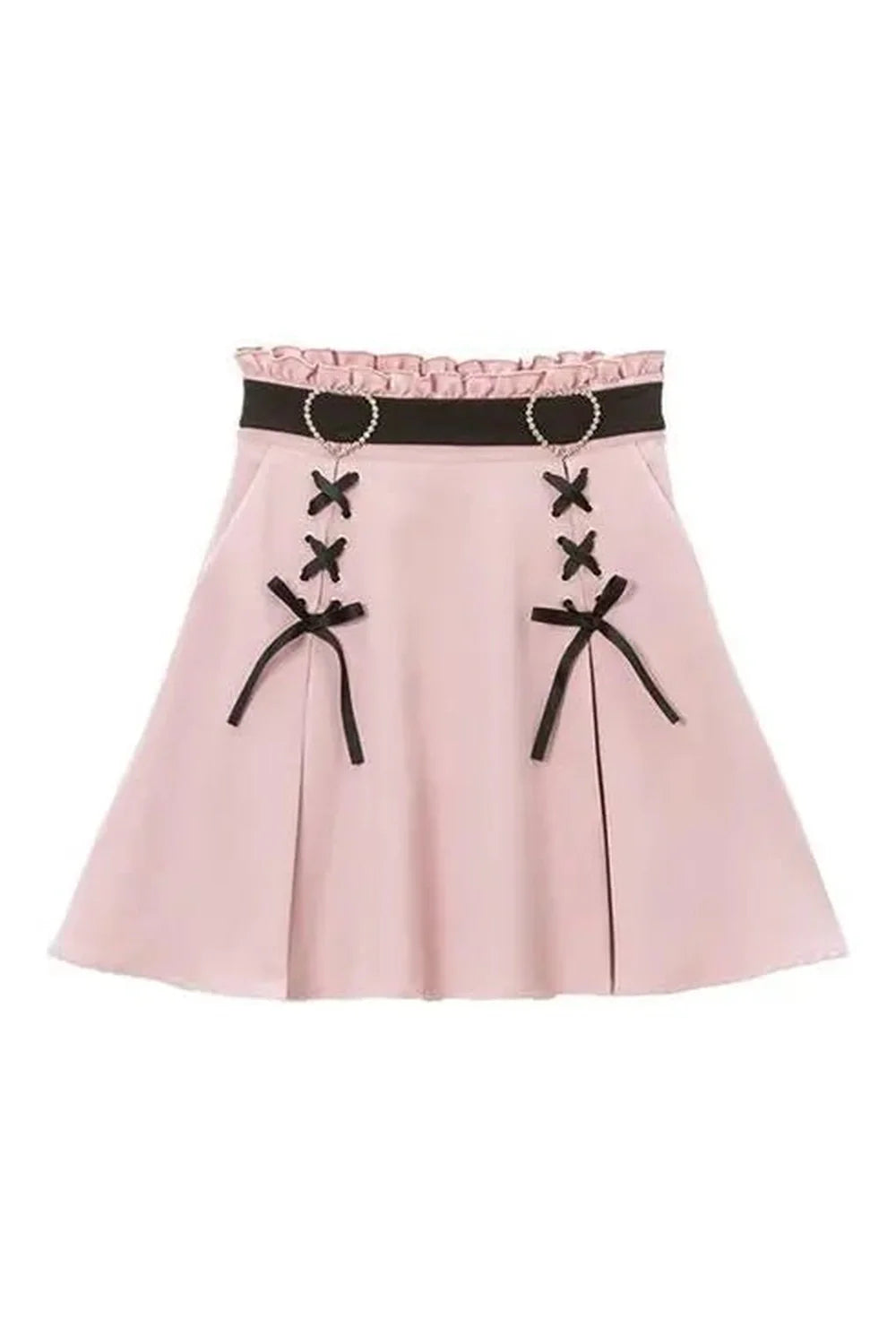 Cute Kawaii Lace-Up Ruched Skirt in Lotus Root.