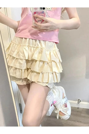 Cute yellow Kawaii Ruffle Mini Skirt.