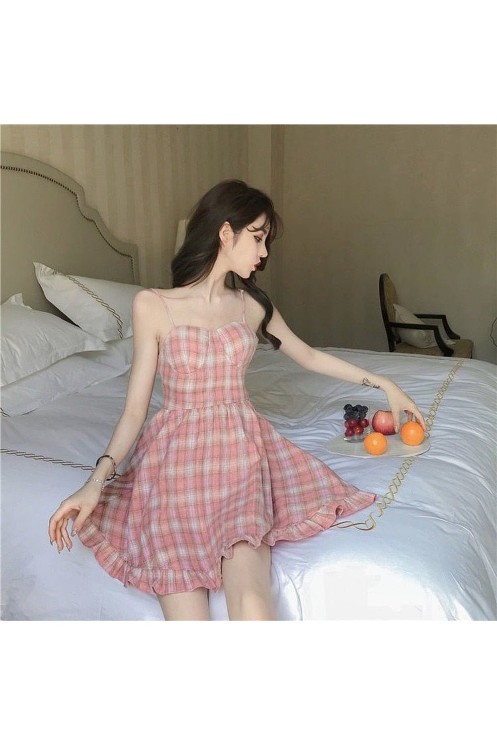 Kawaii Sleeveless Sweet Plaid  Dress