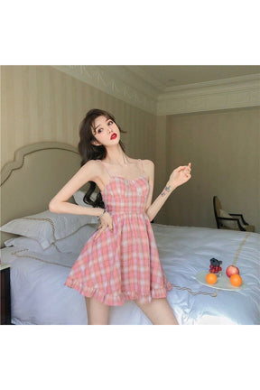 Kawaii Sleeveless Sweet Plaid  Dress