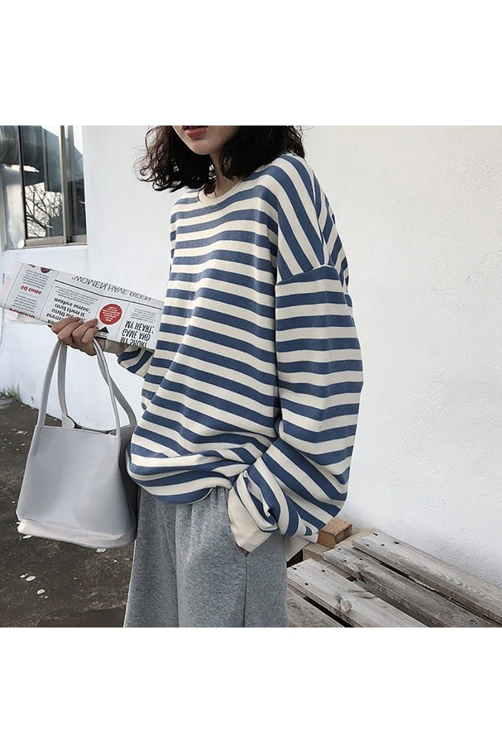 Kawaii Striped Cotton Sweatshirt