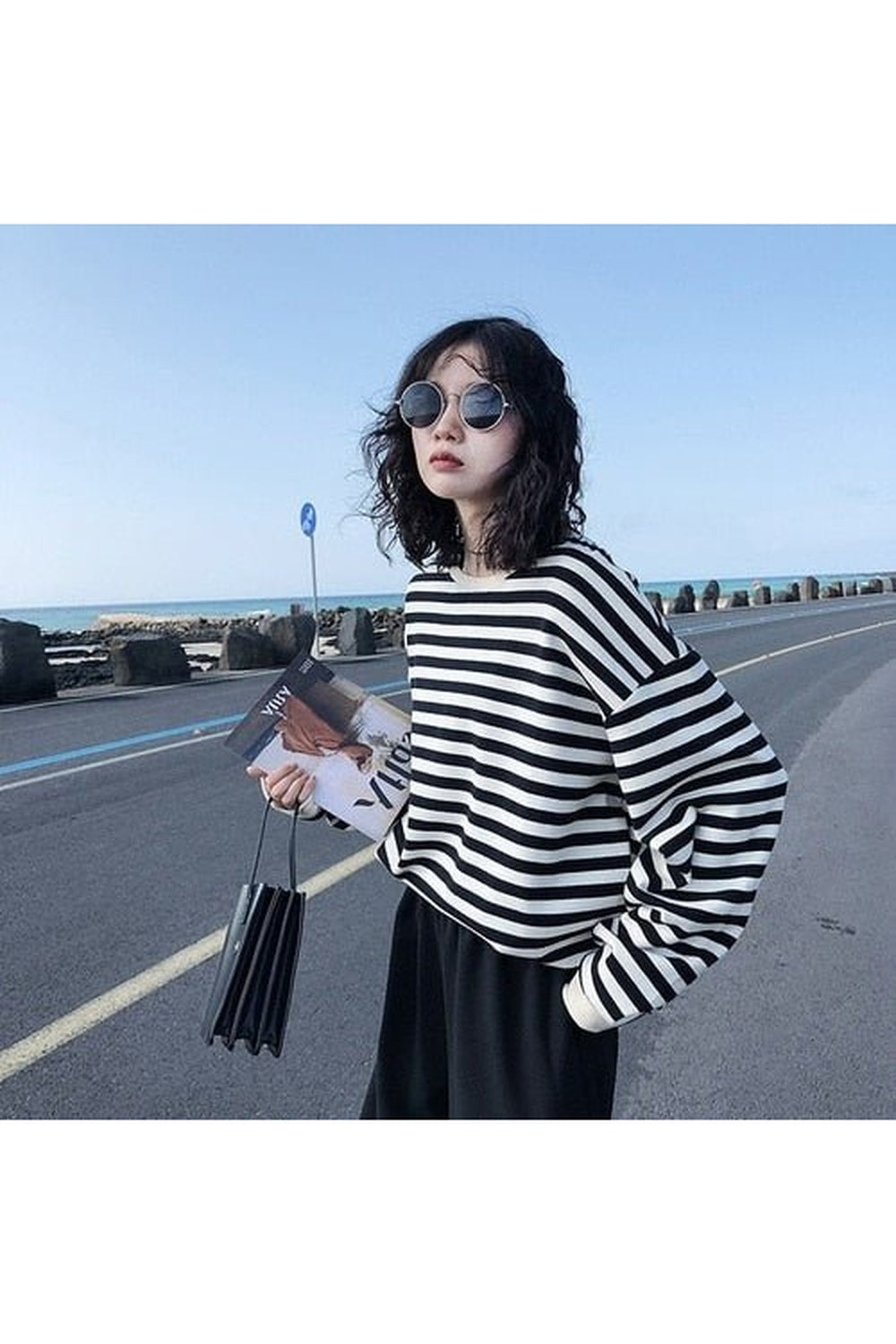 Kawaii Striped Cotton Sweatshirt