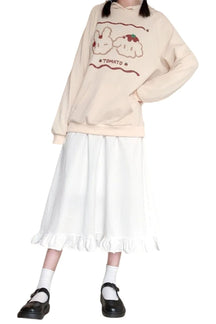 White Kawaii long skirt with charming design.