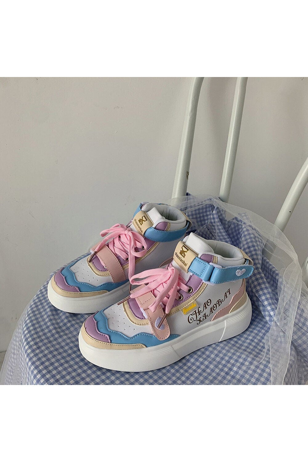 Colorful rainbow Kidcore pastel platform shoes for kids.