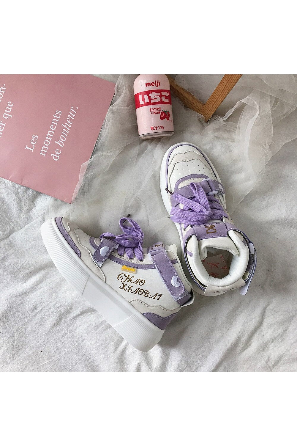 Stylish Kidcore Pastel Platform Shoes in white purple.