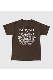 "Kindness Slogan T-shirt in Coffee, uplifting design."