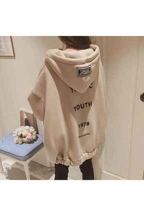 Fall Korean Back Print Zip Hoodie