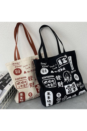 Korean Cartoon Canvas Shopping Bag