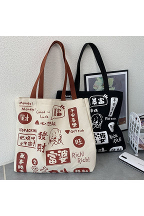 Korean Cartoon Canvas Shopping Bag