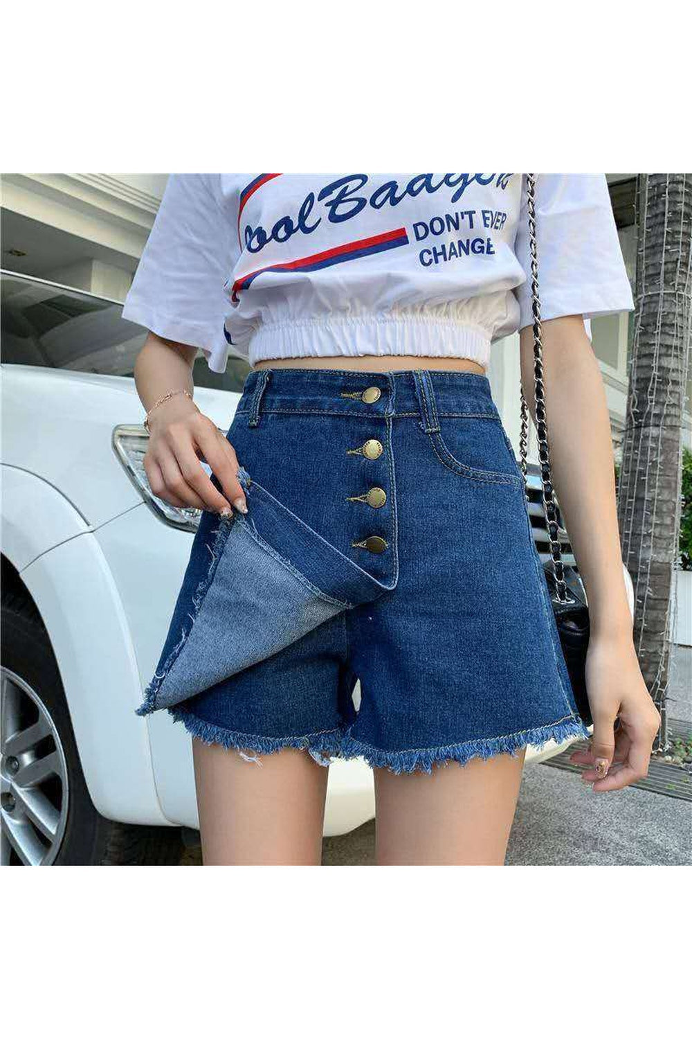 Blue Korean Casual Denim Skirt with pockets.