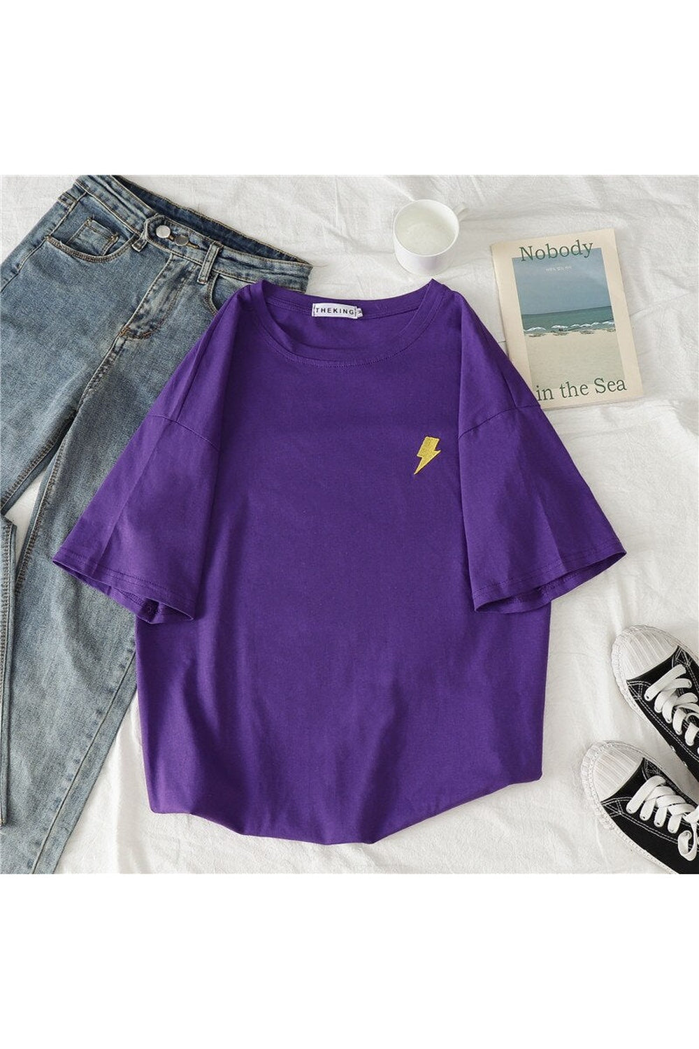 Stylish purple Korean Casual T-shirt with print.