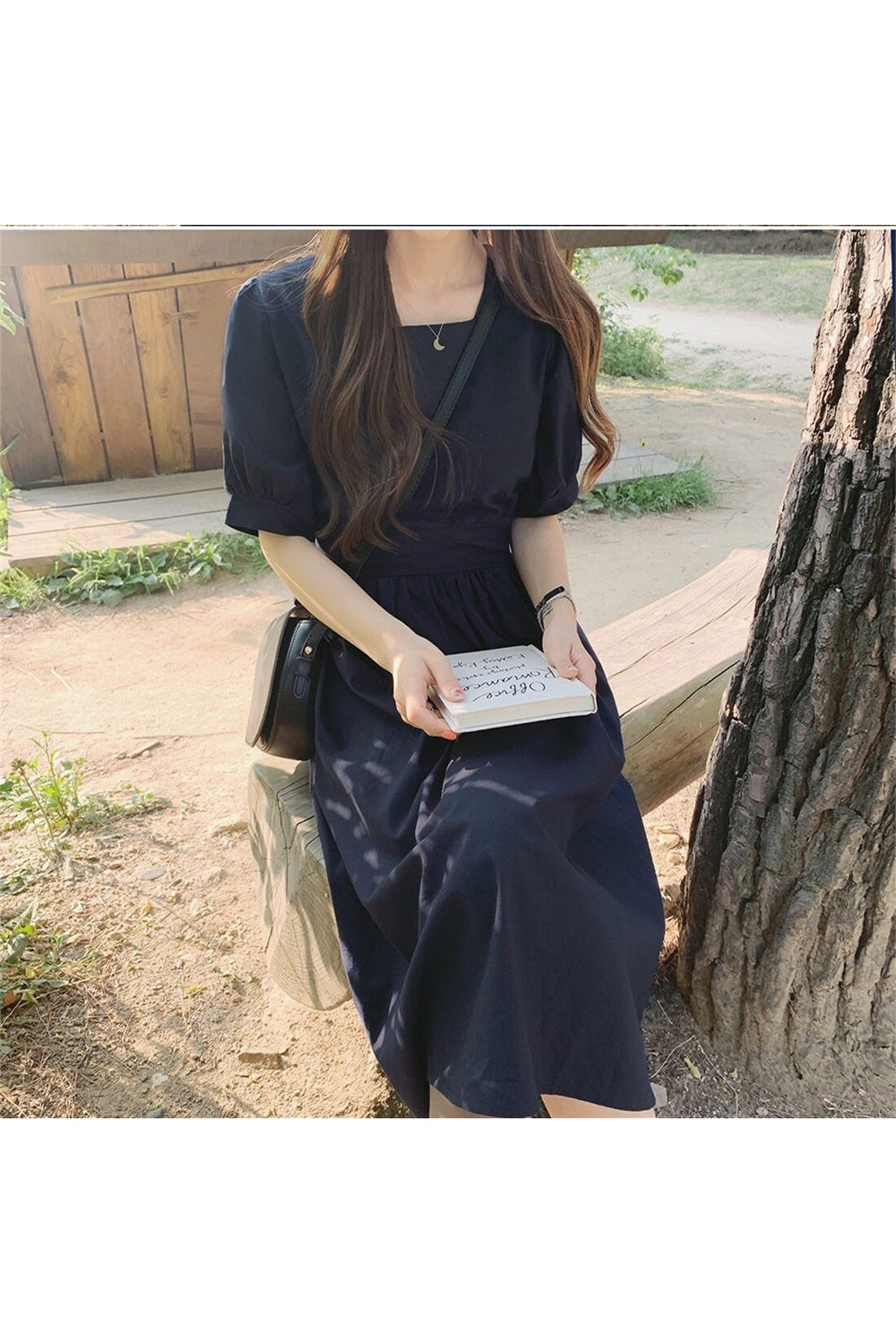 Stylish Navy Blue Korean Cotton Casual Dress.