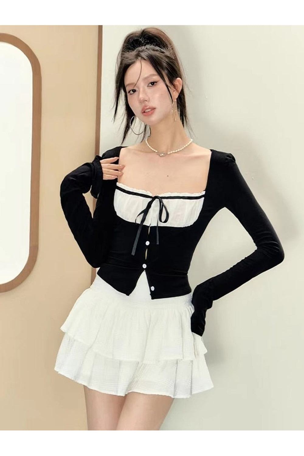 Korean Fashion Ruffle Outfit  2 Piece Set