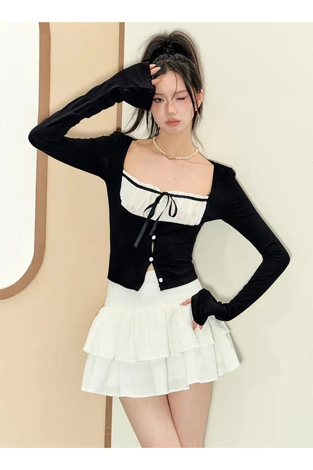 Korean Fashion Ruffle Outfit  2 Piece Set