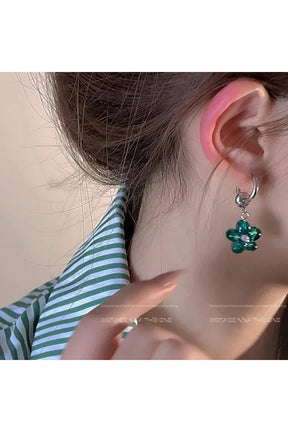 Green Korean Flower Hoop Earrings for elegant style.