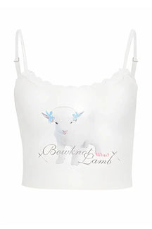 White Korean Graphic Crop Top, featuring trendy design.