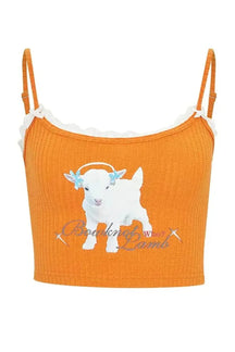 Stylish Korean Graphic Crop Top in vibrant Orange.