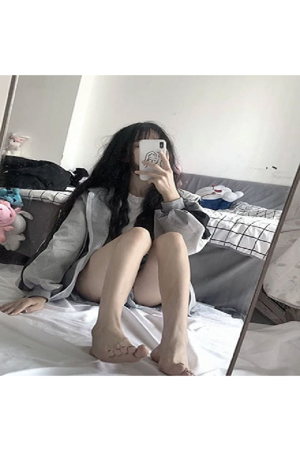 Korean Gray zip long sleeve sweatshirt