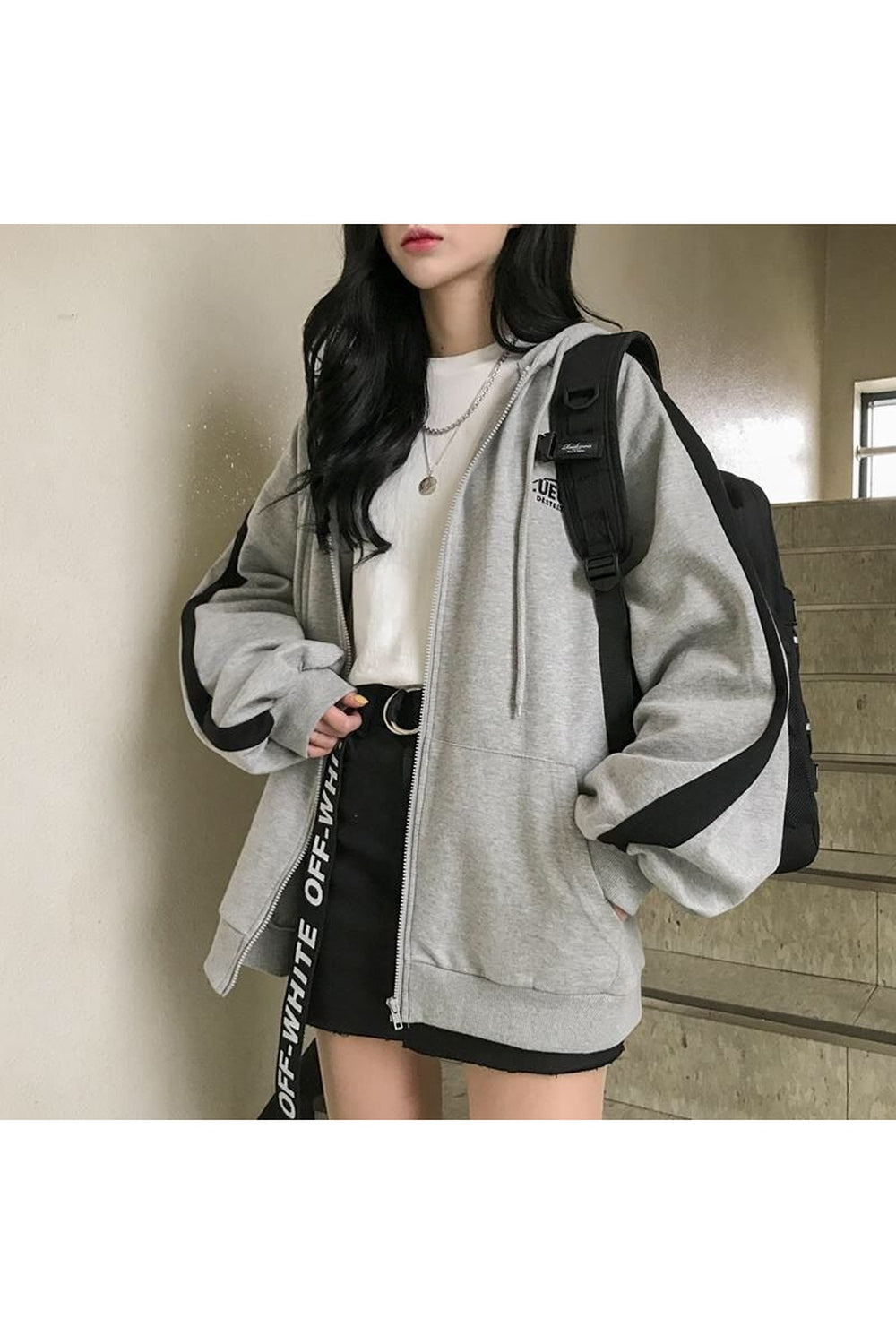 Korean Gray zip long sleeve sweatshirt